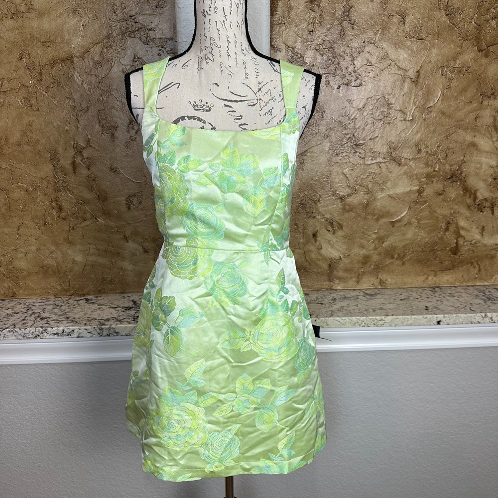 Lulu's Lime Green Floral Mini Dress